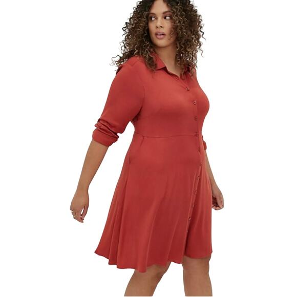 torrid Dresses & Skirts - Torrid Red Shirt Dress Sz 0X Collared Button Front  Plus Size Long Sleeve NWT